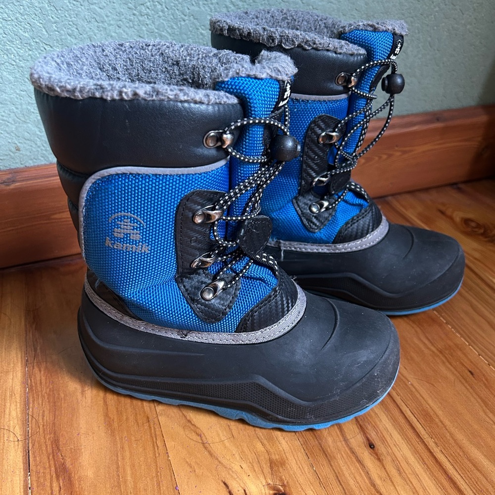 Kamik Black and Blue Kids Snow Boots